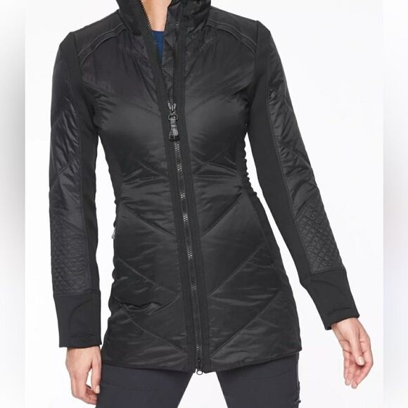 Athleta Rock Ridge Primaloft Black Quilted Coat With Reflective Trim Size XS - Picture 13 of 14